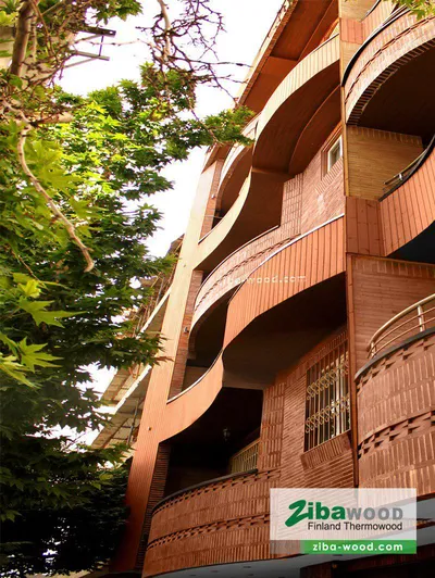 عکس نمای چوب ترموود ساختمان گلشهر 15924