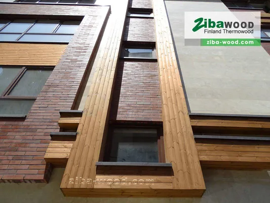 عکس نمای چوب ترموود ساختمان مسکونی 15925