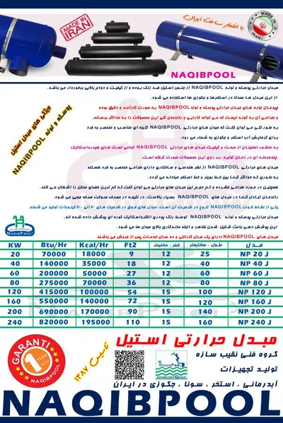 عکس مبدل حرارتی استیل 18 فوت واقعی NAQIBPOOL مدل NP40 23429